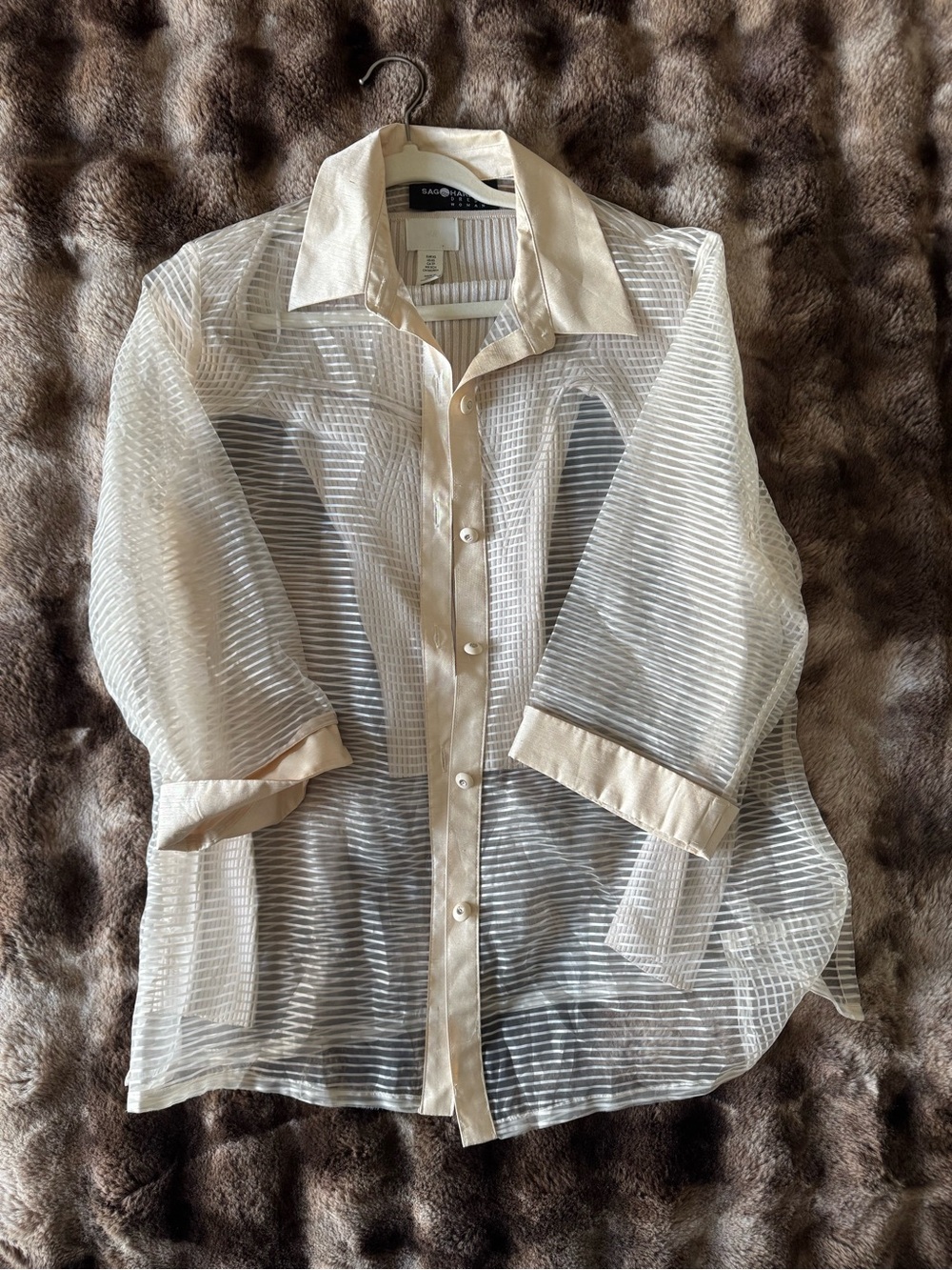 Sag Harbor Sheer Striped Button-Front Blouse in Ivory